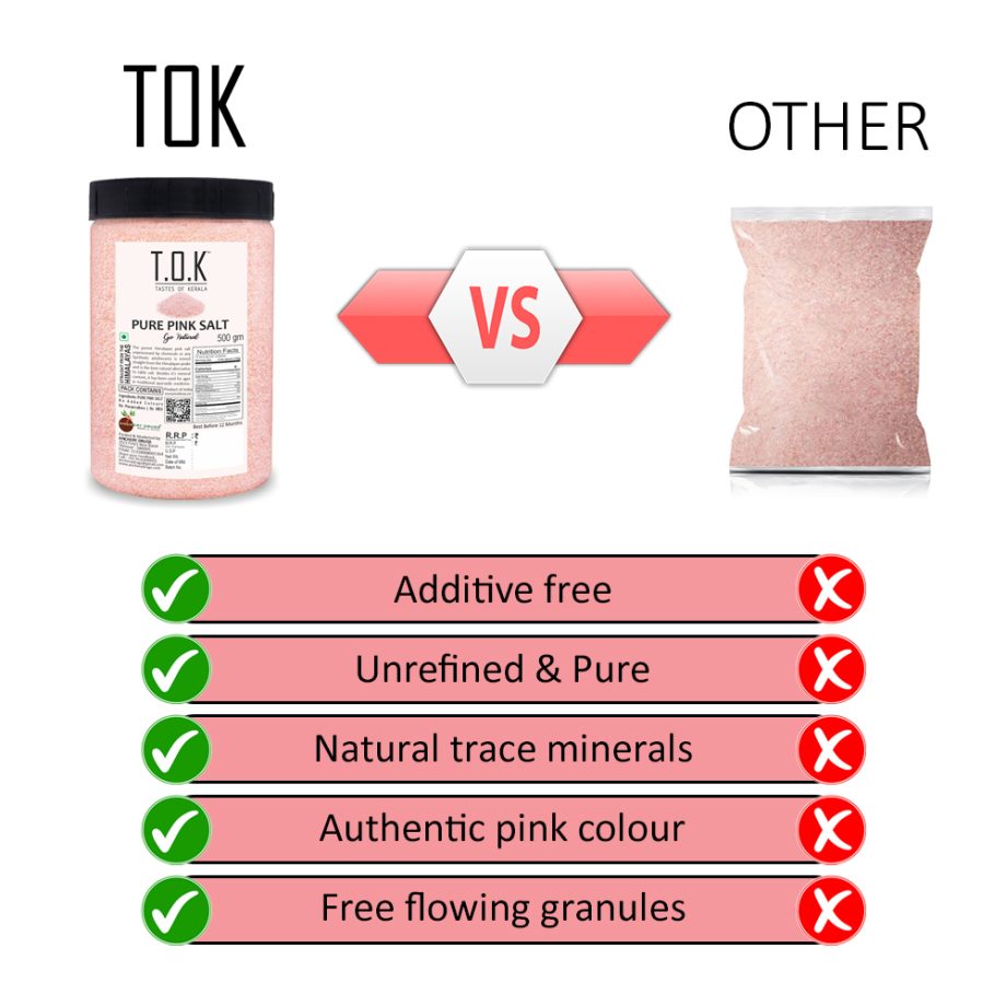 TOK (Tastes Of Kerala) Himalayan Pink Salt, Sendha Namak, Nutrients and Minerals Rich 500 gm