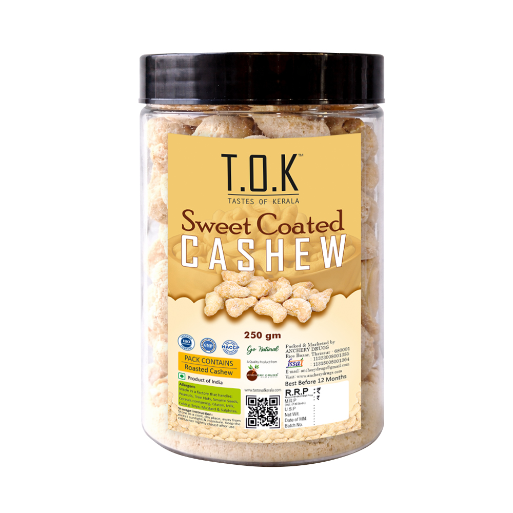 T.O.K Taste Of Kerala Sweet Coated Cashew Nuts 250g (Kaju) | Sugar Coated Cashews | Candied Kaju | Sweet Flavoured Cashew Kernels | Indian Mithai Snack