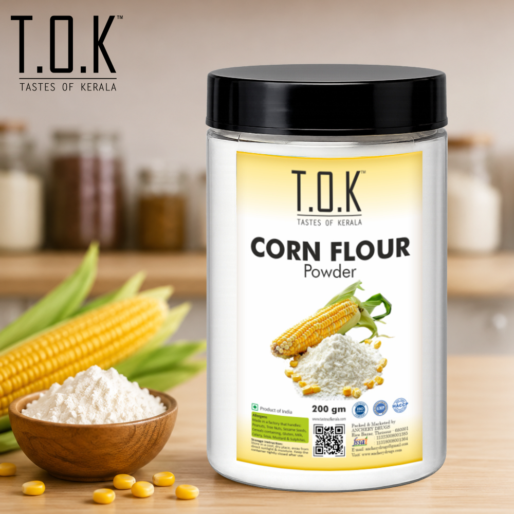 T.O.K Taste Of Kerala Corn Flour Powder – Premium Fine Ground Maize Flour for Baking, Cooking & Thickening Agent | 200g